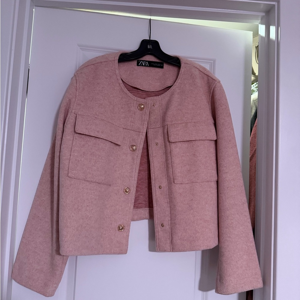 Zara Blush Pink Cropped Wool-Blend Jacket